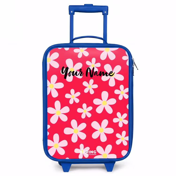 Madeliefjesmania hotpink Kinderkoffer - Blauw klein -3d