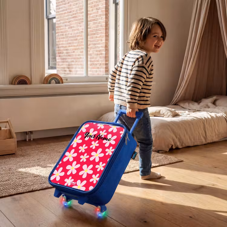Madeliefjesmania hotpink Kinderkoffer - Blauw klein -sfeer1