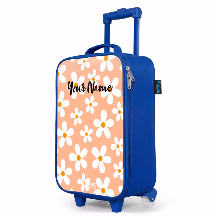 Madeliefjesmania perzik Kinderkoffer - Blauw klein -productfoto_schuin
