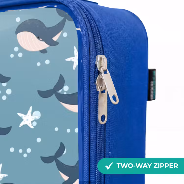 Donkerblauw walvissenpatroon met zeesterren Kinderkoffer - Blauw klein -rits_EN
