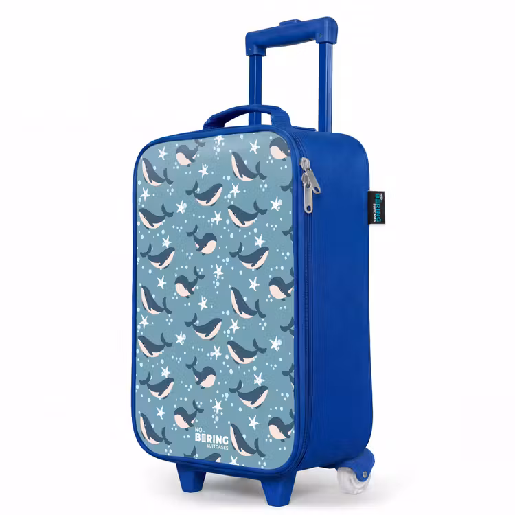 Donkerblauw walvissenpatroon met zeesterren Kinderkoffer - Blauw klein -productfoto_schuin