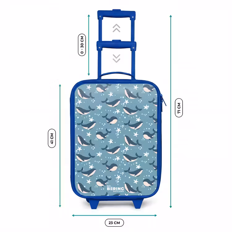 Donkerblauw walvissenpatroon met zeesterren Kinderkoffer - Blauw klein -productfoto_formaten