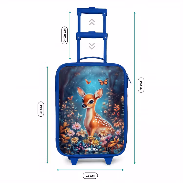 Hertje tussen bloemen in betoverend bos Kinderkoffer - Blauw klein -productfoto_formaten