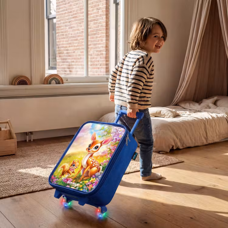Hertje en eekhoorn in kleurrijk bloemenveld Kinderkoffer - Blauw klein -sfeer1