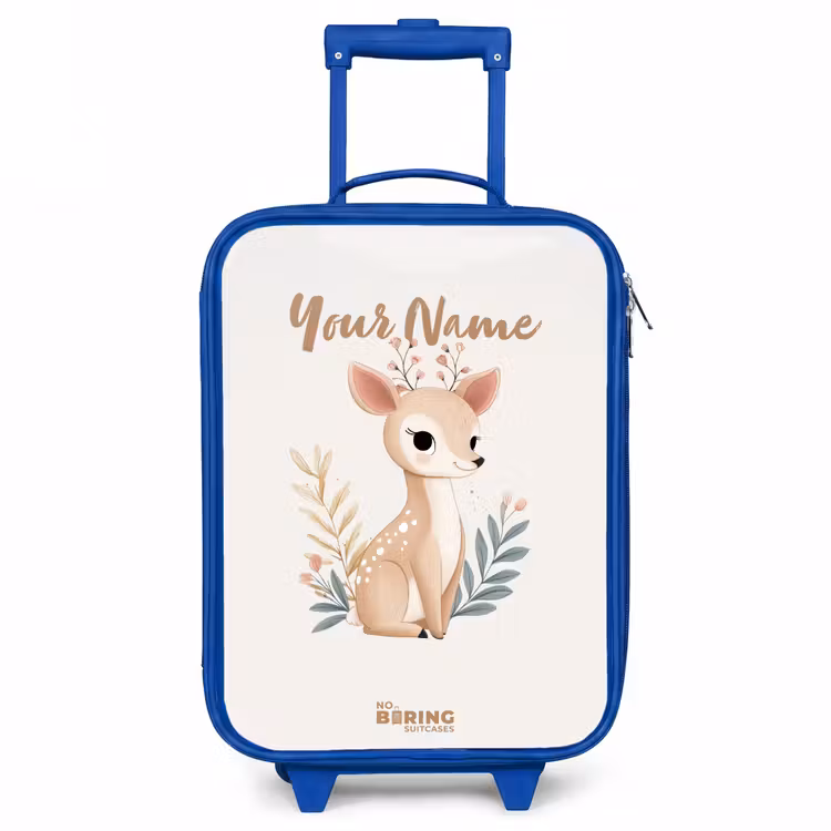 Hertje omringd door planten in beige tinten Kinderkoffer - Blauw klein -3d