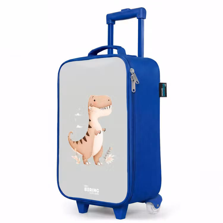 Dino in beige en grijze kleuren Kinderkoffer - Blauw klein -productfoto_schuin