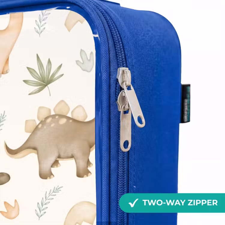 Dino patroon in pastelkleuren Kinderkoffer - Blauw klein -rits_EN