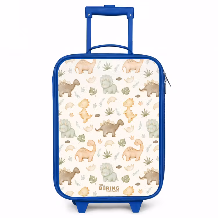 Dino patroon in pastelkleuren Kinderkoffer - Blauw klein -3d