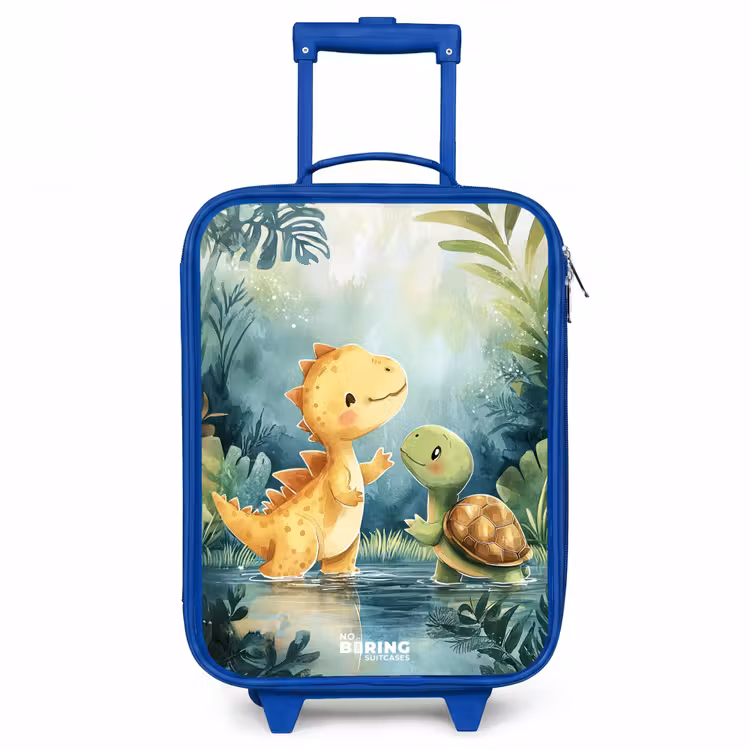 Dino - Schildpad - Jungle Kinderkoffer - Blauw klein -3d