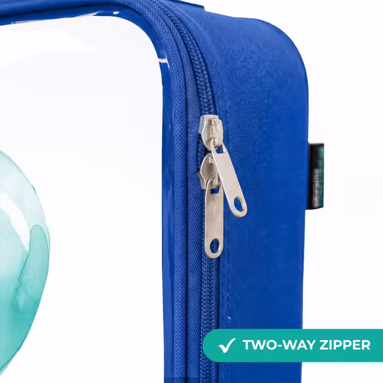 Dino met blauwe ballon Kinderkoffer - Blauw klein -rits_EN