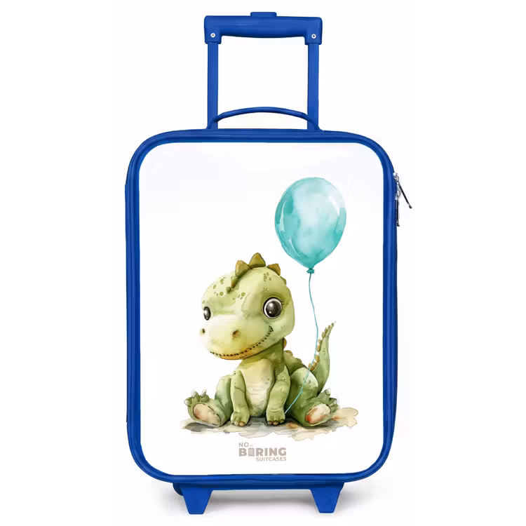 Dino met blauwe ballon Kinderkoffer - Blauw klein -zz3dotto