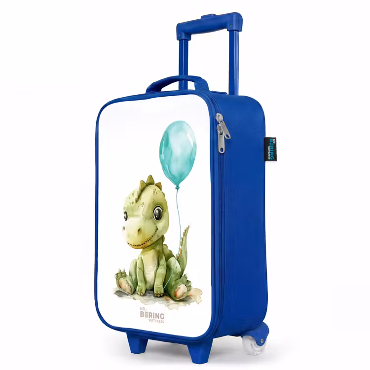 Dino met blauwe ballon Kinderkoffer - Blauw klein -productfoto_schuin