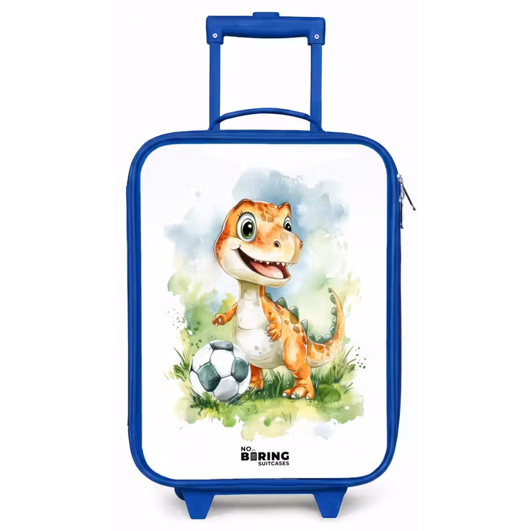 Dino met voetbal in kleurrijk veld Kinderkoffer - Blauw klein -zz3dotto