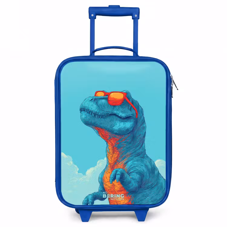 Dino met zonnebril Kinderkoffer - Blauw klein -3d