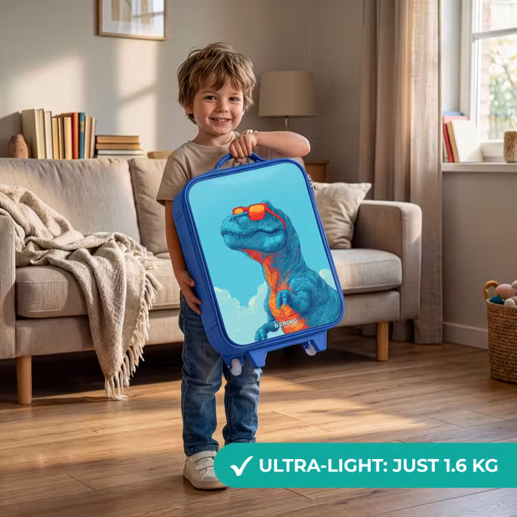 Dino met zonnebril Kinderkoffer - Blauw klein -sfeer2_EN