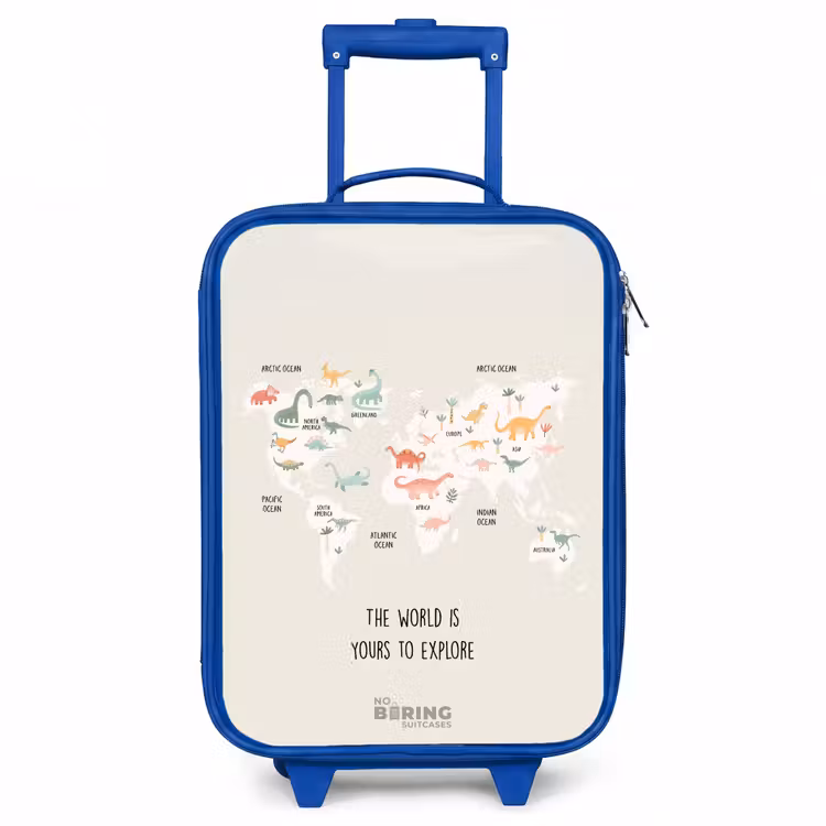 Dino wereldkaart Kinderkoffer - Blauw klein -3d