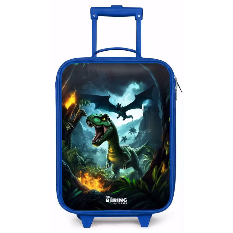 Dinosaurus en draak in vurige junglevallei Kinderkoffer - Blauw klein -zz3dotto