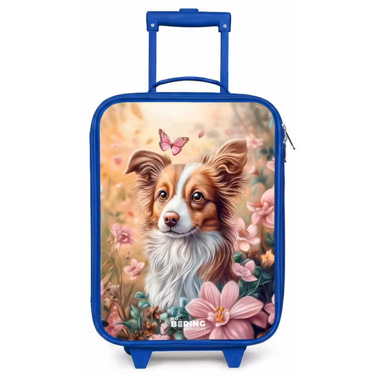 Hond in bloemenveld met vlinders Kinderkoffer - Blauw klein -zz3dotto
