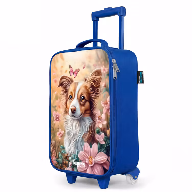 Hond in bloemenveld met vlinders Kinderkoffer - Blauw klein -productfoto_schuin