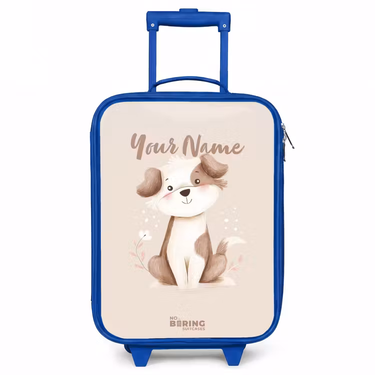 Hond in de kleuren bruin en beige Kinderkoffer - Blauw klein -3d