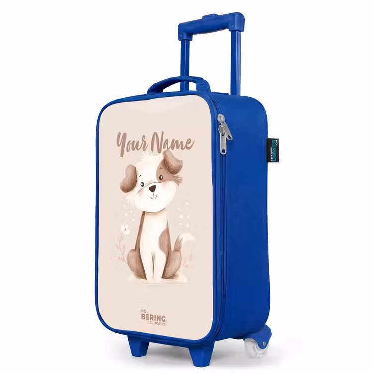 Hond in de kleuren bruin en beige Kinderkoffer - Blauw klein -productfoto_schuin