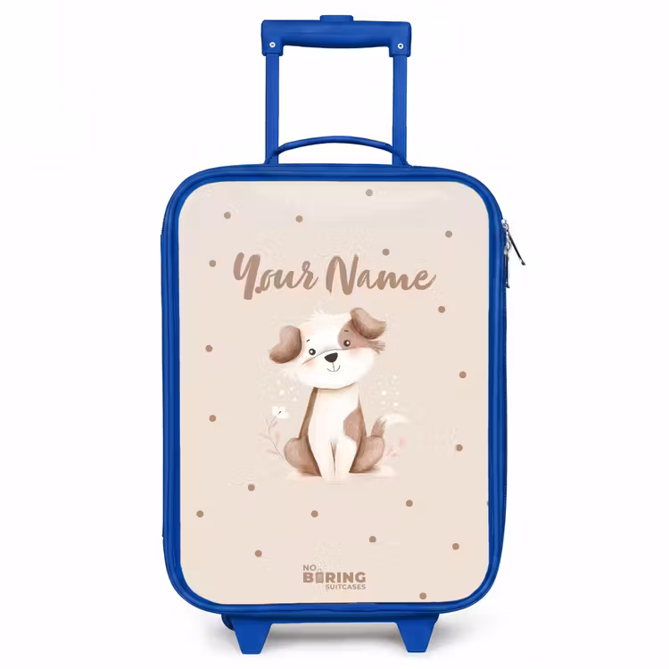 Honden pup omringd door bruine stippen Kinderkoffer - Blauw klein -3d