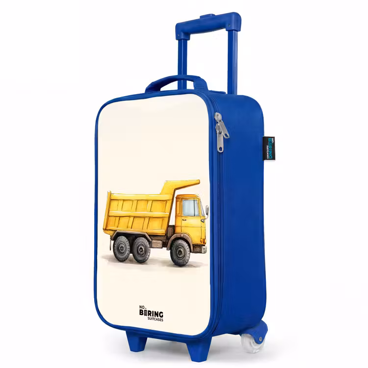 Kiepwagen - Getekend - Geel Kinderkoffer - Blauw klein -productfoto_schuin