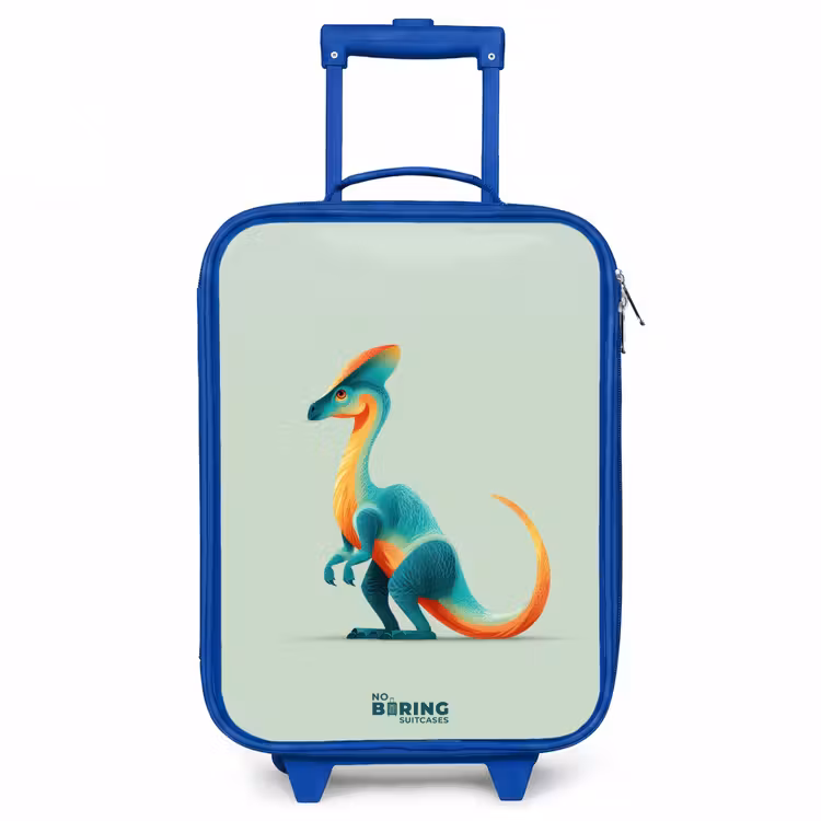 Elegante dino met kam Kinderkoffer - Blauw klein -3d