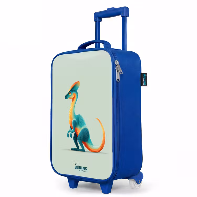 Elegante dino met kam Kinderkoffer - Blauw klein -productfoto_schuin
