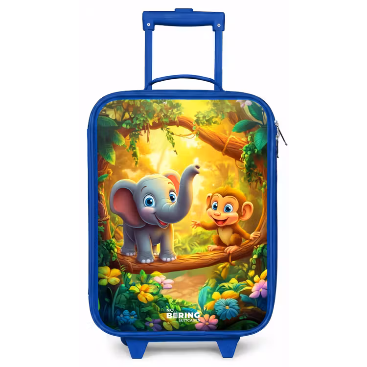 Olifant en aapje in kleurrijke jungle Kinderkoffer - Blauw klein -zz3dotto