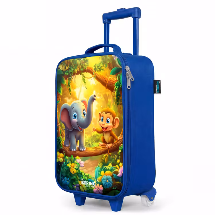 Olifant en aapje in kleurrijke jungle Kinderkoffer - Blauw klein -productfoto_schuin