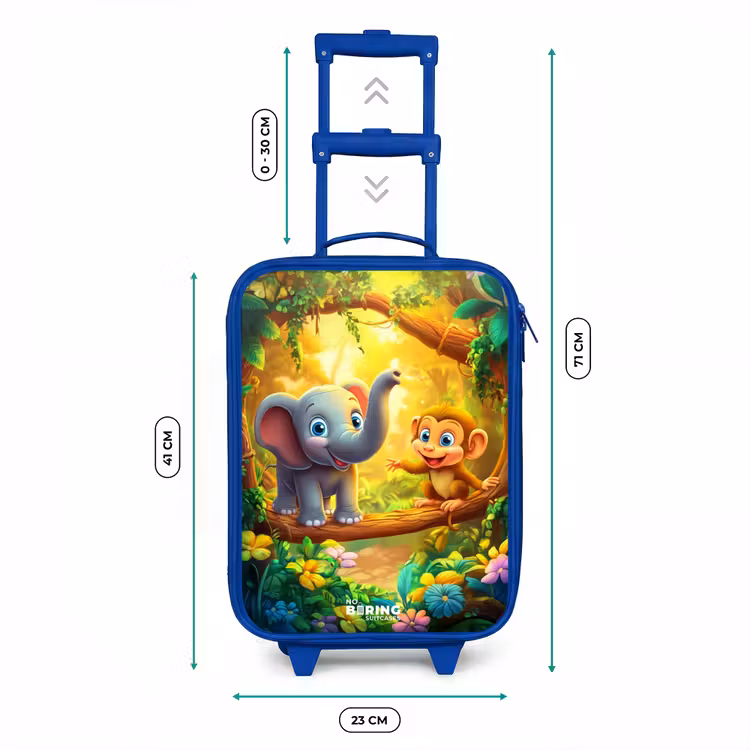 Olifant en aapje in kleurrijke jungle Kinderkoffer - Blauw klein -productfoto_formaten