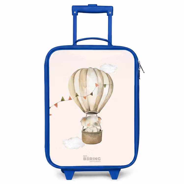 Olifant in een luchtballon Kinderkoffer - Blauw klein -3d