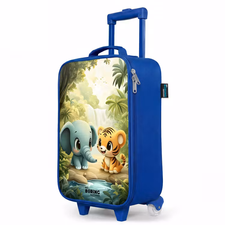 Olifant - Tijger - Bos - Jungle Kinderkoffer - Blauw klein -productfoto_schuin