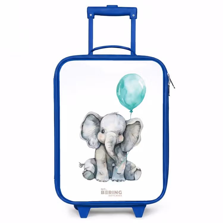 Olifant met blauwe ballon Kinderkoffer - Blauw klein -3d