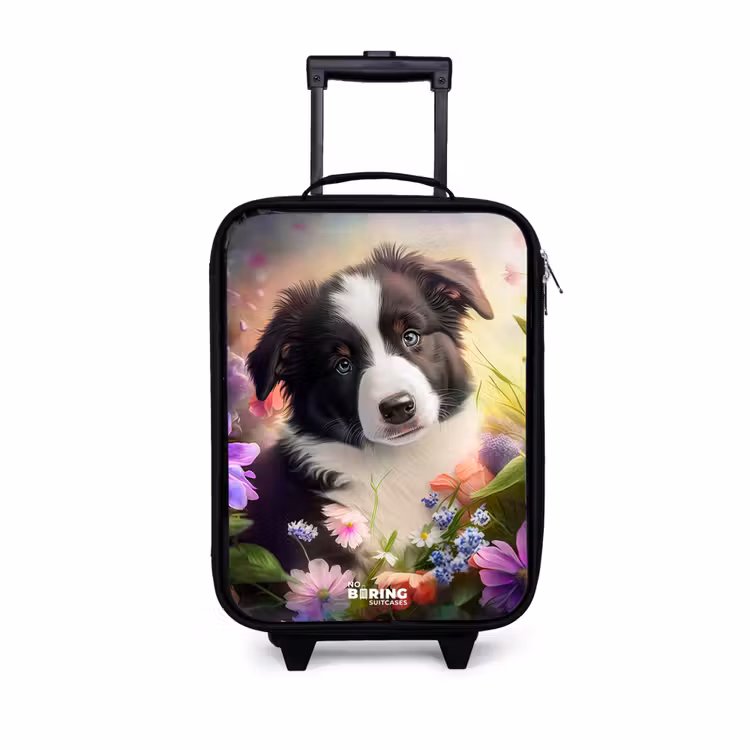 Hond met blauwe ogen in een veld Kinderkoffer - Zwart klein -3d