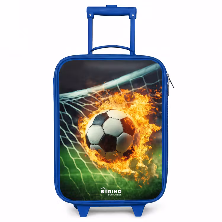 Vuurvoetbal in doelnet vastgelegd Kinderkoffer - Blauw klein -3d