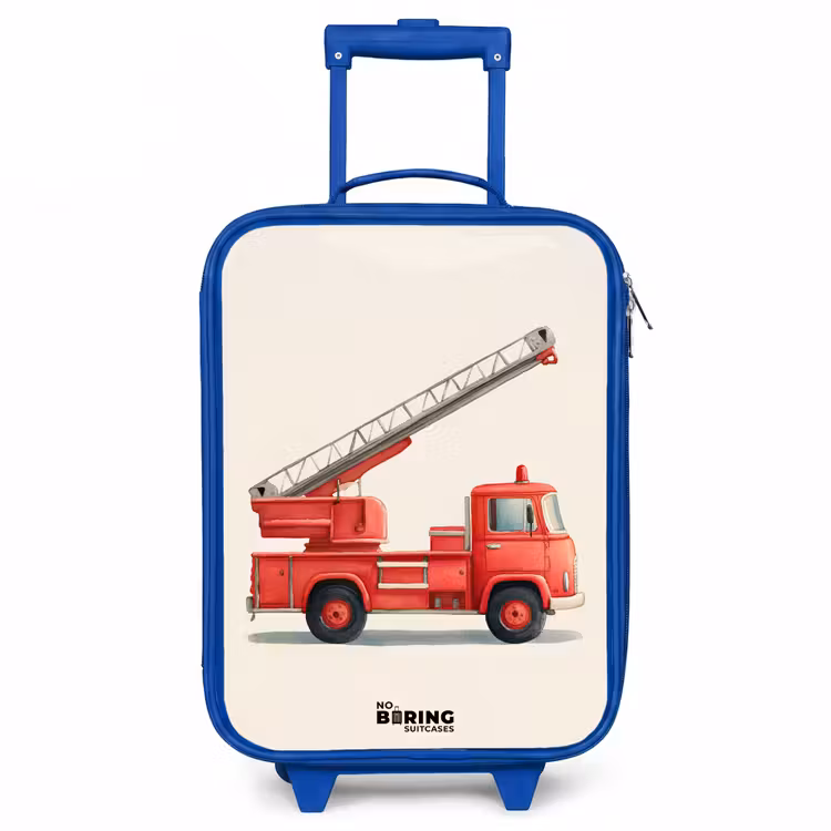 Brandweerwagen - Getekend - Rood Kinderkoffer - Blauw klein -3d