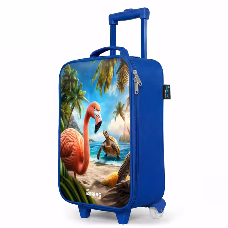 Flamingo en schildpad op tropisch strand Kinderkoffer - Blauw klein -productfoto_schuin