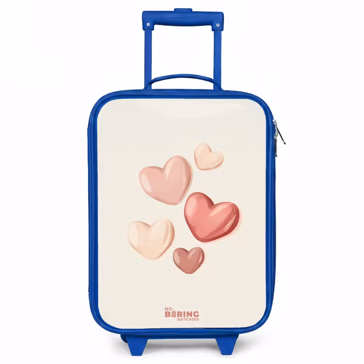 Zwevende harten in zachte rode en roze tinten Kinderkoffer - Blauw klein -3d