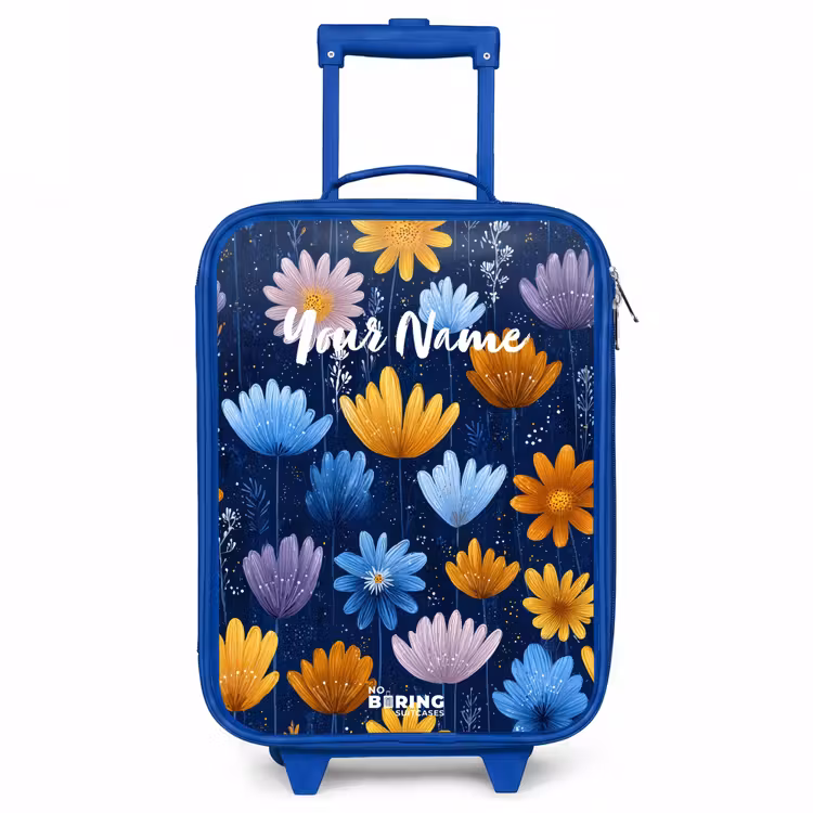 Bloemen op een donkerblauwe achtergrond Kinderkoffer - Blauw klein -3d