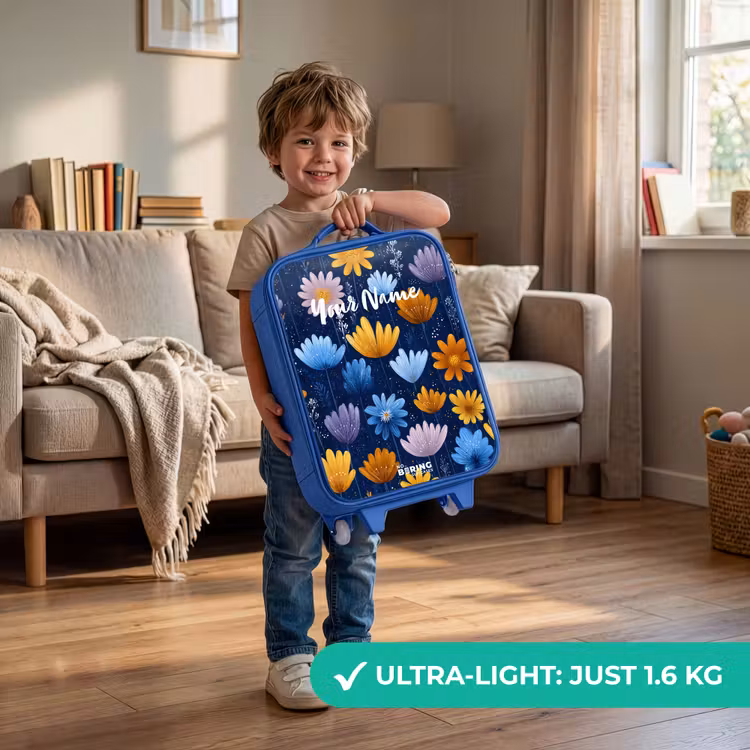 Bloemen op een donkerblauwe achtergrond Kinderkoffer - Blauw klein -sfeer2_EN
