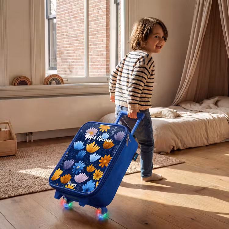 Bloemen op een donkerblauwe achtergrond Kinderkoffer - Blauw klein -sfeer1