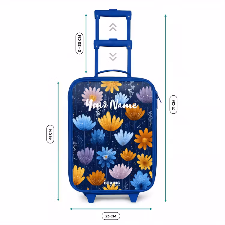 Bloemen op een donkerblauwe achtergrond Kinderkoffer - Blauw klein -productfoto_formaten