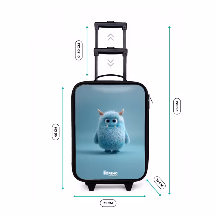 Blauw pluizig monster met hoorns Kinderkoffer - Zwart klein -productfoto_formaten