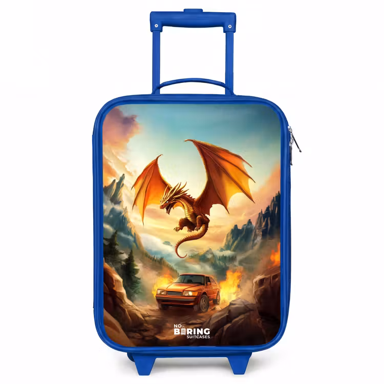 Vliegende draak boven vurige bergweg Kinderkoffer - Blauw klein -3d