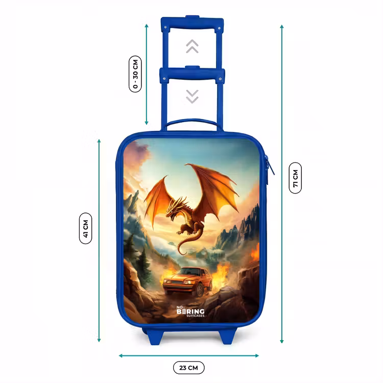 Vliegende draak boven vurige bergweg Kinderkoffer - Blauw klein -productfoto_formaten
