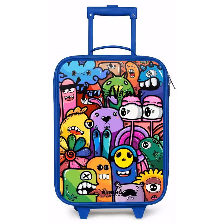 Grappige kleurrijke monsters Kinderkoffer - Blauw klein -zz3dotto