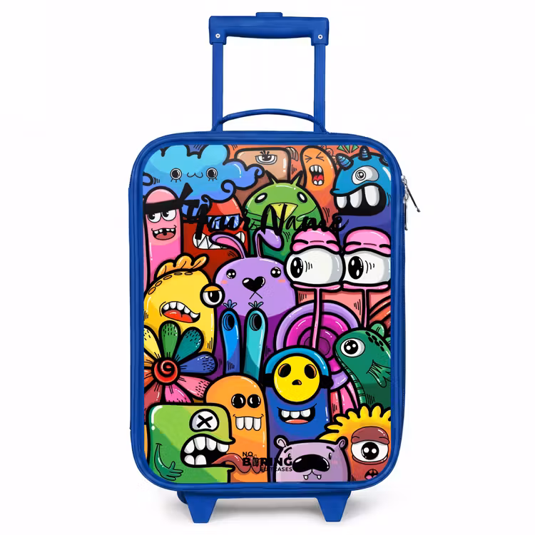 Grappige kleurrijke monsters Kinderkoffer - Blauw klein -3d