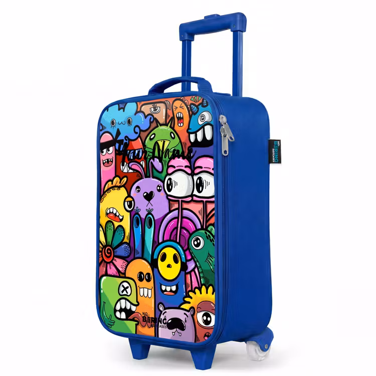 Grappige kleurrijke monsters Kinderkoffer - Blauw klein -productfoto_schuin